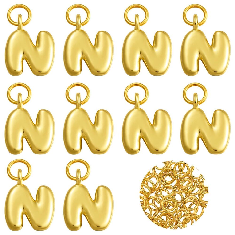 6816 10pcs Bubble Letter N Charms, 18K Gold Filled, Unisex Jewelry Making